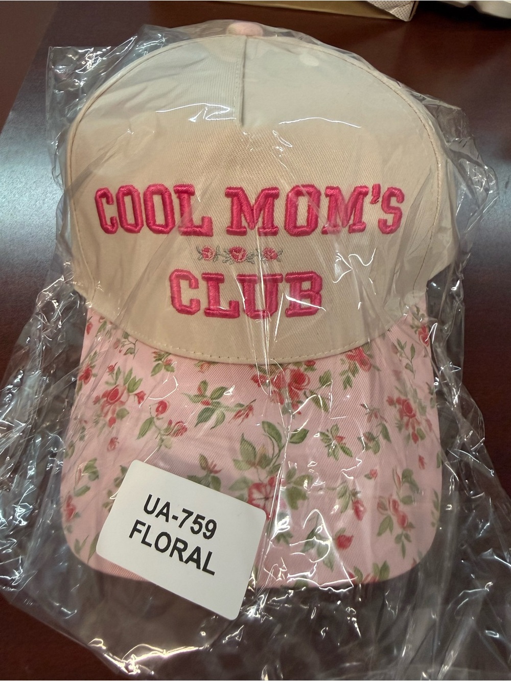 Zenana Outfitters Pink Floral "COOL MOM'S CLUB" Baseball Cap